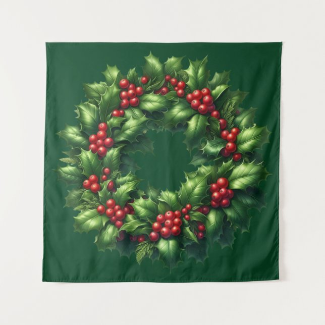 Natal Holly Wreath Tapeçaria (Frente)
