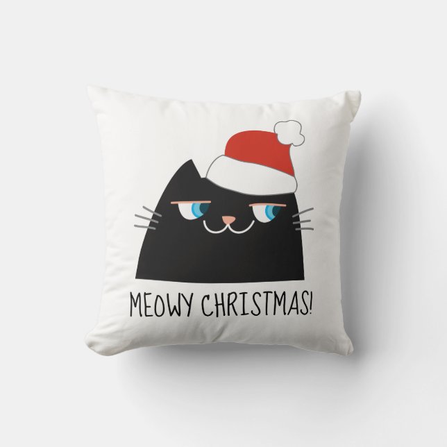 Natal Meowy Gato Preto Almofada Divertida Fofa (Frente)