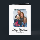 Natal Moderno Pintado | Cartão com fotos de Férias<br><div class="desc">Um design moderno de bonito escrita tipográfica na parte inferior da carta e que lê "Feliz Natal" a preto num fundo branco. Apresenta uma bela foto da sua família feliz num esboço de efeito fotográfico pintado. Na dentro do cartão há espaço para uma foto adicional ou use a mesma com...</div>
