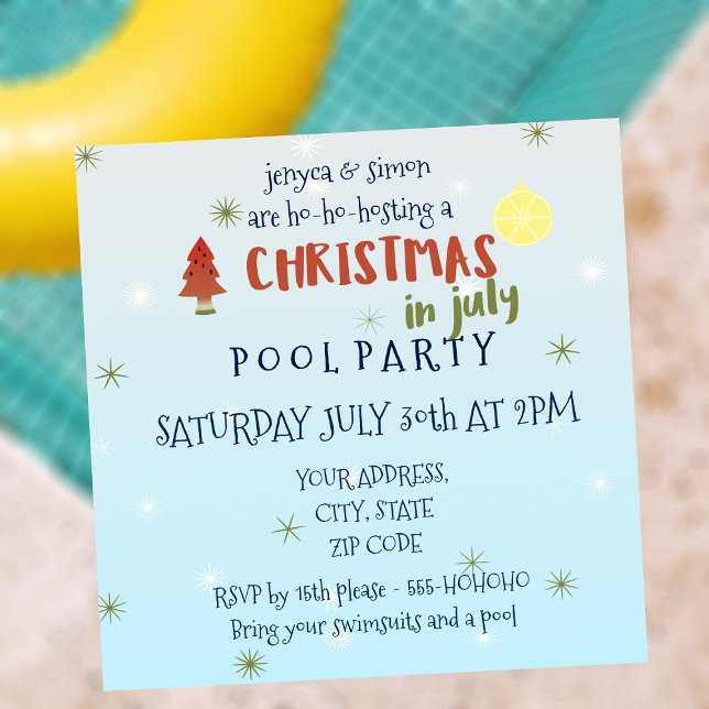 Natal na Convite de festas de julho (🍉Ho-ho-hosting a pool party in July? Make it Christmas themed and bring on the watermelons 🍉)