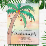 Natal no Convite de festas de julho<br><div class="desc">Convide familiares e amigos para o seu Natal na Festa de julho com estes agradecimentos festivos divertidos. Eles apresentam uma palmeira decorada pintada manualmente em um fundo de aquarela. Personalize esses convites de festas com nossos detalhes. Original Watercolor © Michele Davies.</div>