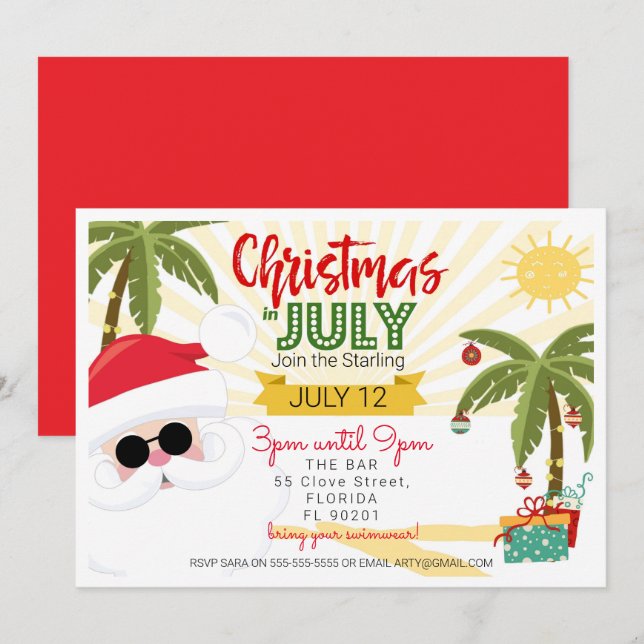 Natal no convite de julho, festa de verão divertid (Frente/Verso)
