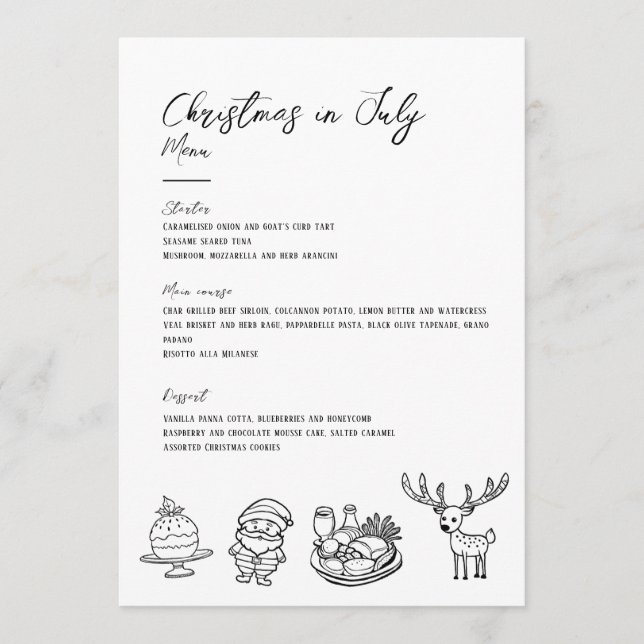 Natal no menu clássico desenhado à mão em julho (Frente)