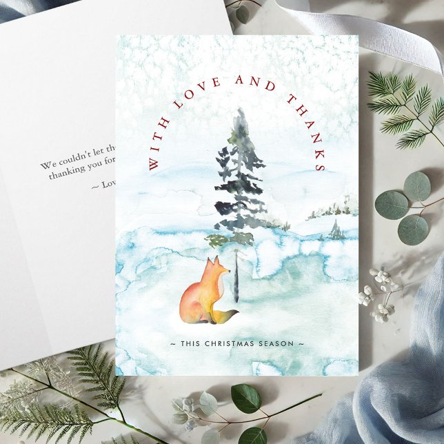 Natal Obrigado Cartões Água Fox (Christmas thank you cards watercolor fox and pine tree in arch design Victoria Grigaliunas )