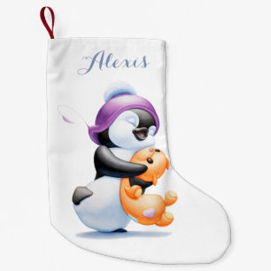 Natal Pequena Meia personalizada do pinguim e do urso de ursinho