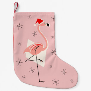 Natal Pequena Meia rosa do Papai Noel Flamingo de um lado
