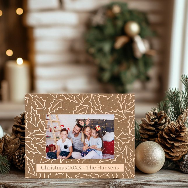 Natal personalizável Holly Wooden (Personalizable Holly etched Wood Frame)