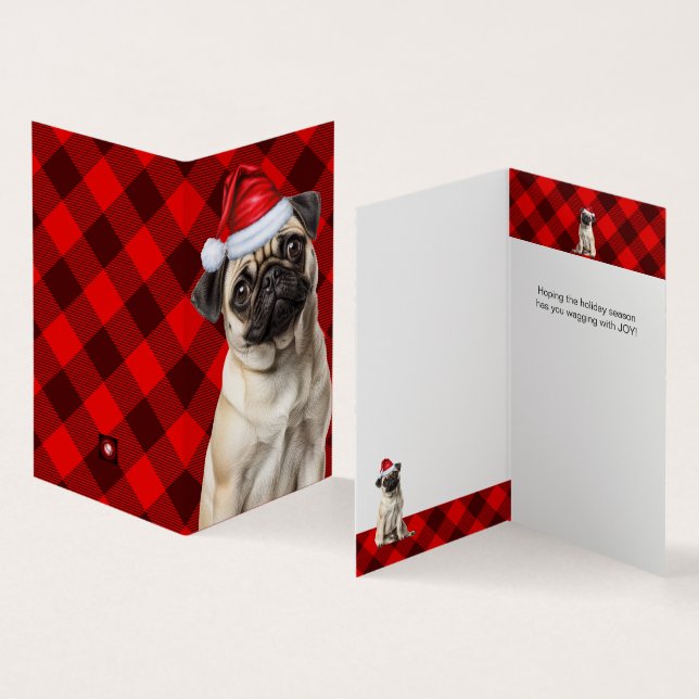 Natal Pug Cachorro Férias Xadrez Vermelho de Búfal (Interior e exterior)