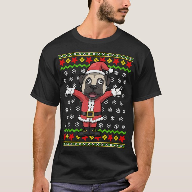 Natal Pug Cachorro Suéter Feio de Natal (Frente)