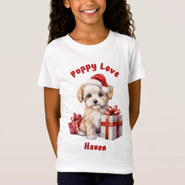 Natal Puppy Love apresenta camiseta (Frente)