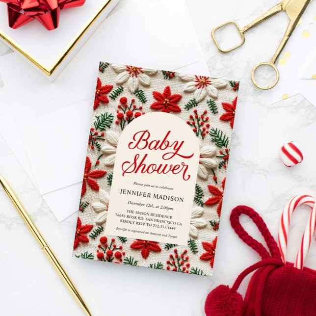 Natal Sexo Convite para Chás de fraldas Neutros (Festive Christmas Baby Shower Invitation)