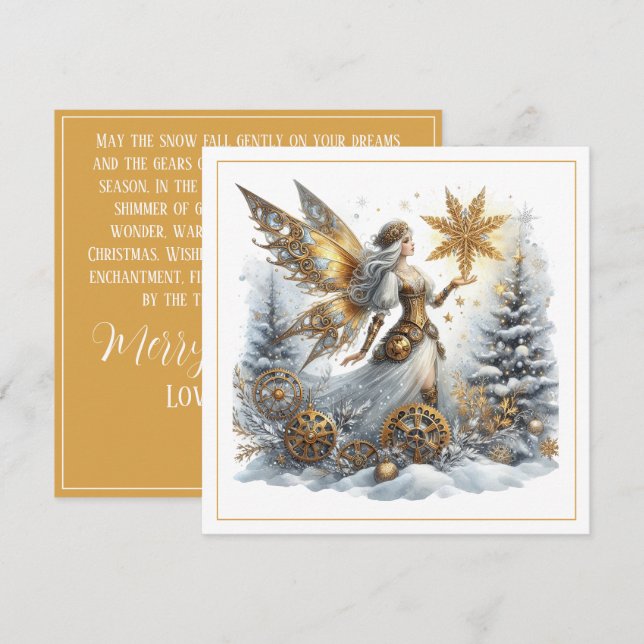 Natal Steampunk – Fada Dourada com Floco de Neve  (Frente/Verso)