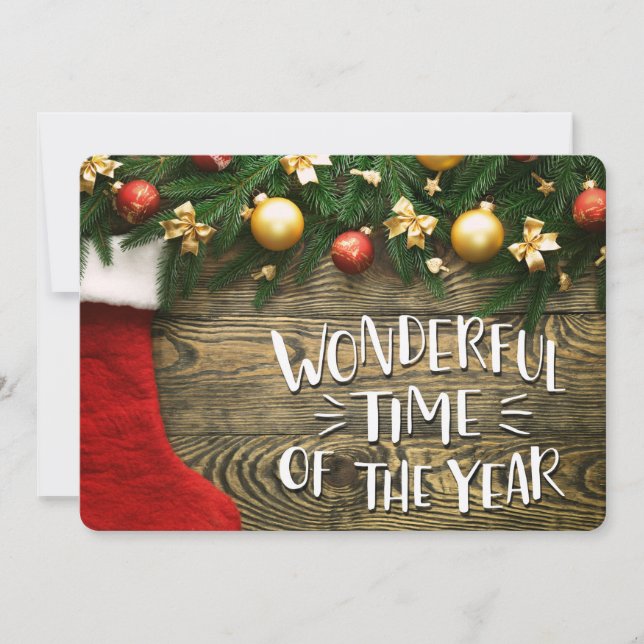 Natal Stocking & Garland, Cartão com fotos de dois (Frente)