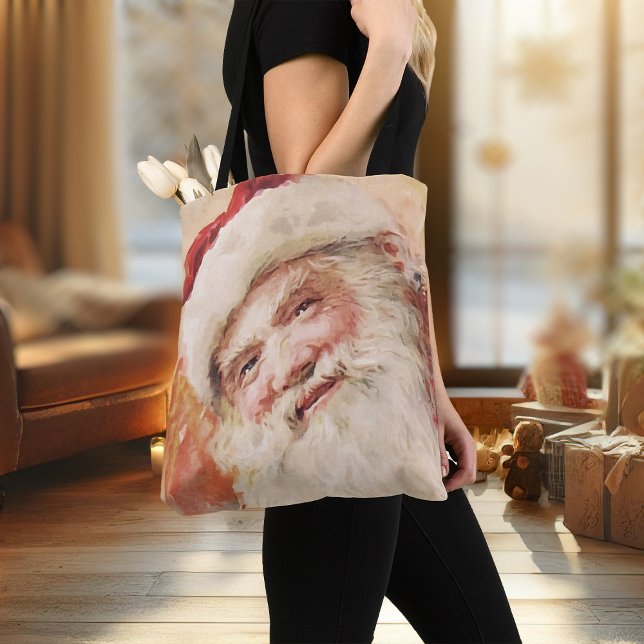 Natal Tote Bag Vintage Santa Clause Retro Xmas (Womens tote bag with vintage Santa Claus Christmas tote bag)