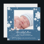 Natal Winter Baby Boy Blue Birth Anúncio<br><div class="desc">Pequenos pássaros bonitos,  e lindas flores e flocos de neve projetados em anúncios personalizados de nascimento de Baby Boy Photo. Todo o texto é totalmente personalizável,  e é muito fácil mudar as palavras,  tipos,  cores e tamanhos do texto.</div>
