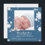 Natal Winter Baby Boy Blue Birth Anúncio<br><div class="desc">Pequenos pássaros bonitos,  e lindas flores e flocos de neve projetados em anúncios personalizados de nascimento de Baby Boy Photo. Todo o texto é totalmente personalizável,  e é muito fácil mudar as palavras,  tipos,  cores e tamanhos do texto.</div>