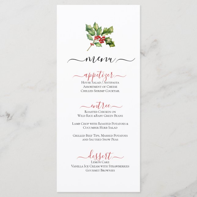 Natal Winter Themed Holly Sprig Flat Menu (Frente)
