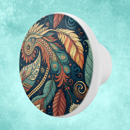 Native American Feather Swirl Terra Cotta Teal