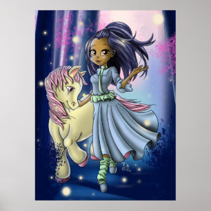 Native American Girl e Pony Poster de 17,75 x 24 p