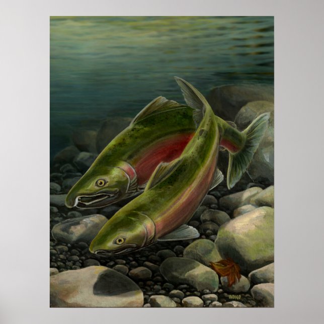 Nature Art Impressões Coho Salmão Pesca Art Impres (Frente)