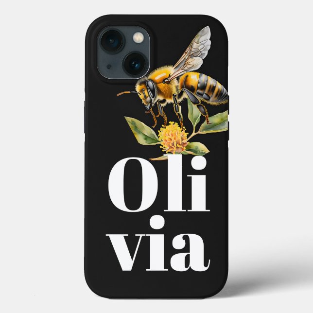 Nature Floral Bee Black Personalization Name (Verso)
