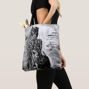Nature Lady Tote Bag Black White - Pintura