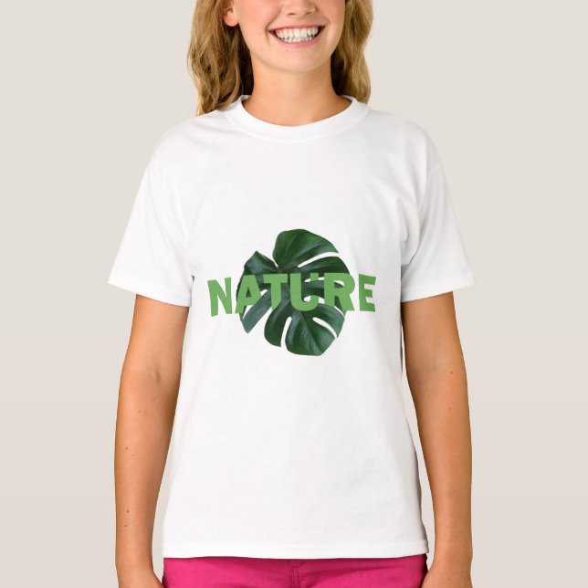 Nature Love Green Monstera Leaf Girl T-Shirt (Frente)