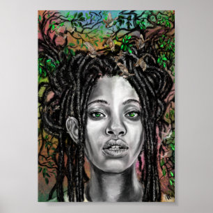 Nature Woman and Birds Poster Impressão - Pintura