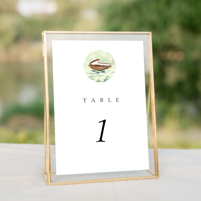 Náutica Náutica Embarcação Náutica 5x7" Número de  (Watercolor boat Positano Italy Destination wedding suite elegant table number sign.)