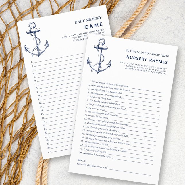 Nautical Anchor Double Sided Baby Shower Games (Criador carregado)