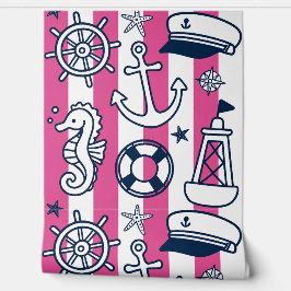 Nautical Doodles – Hot Pink & Navy Coastal Stripe