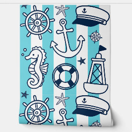 Nautical Doodles – Turquoise & Navy Coastal Stripe