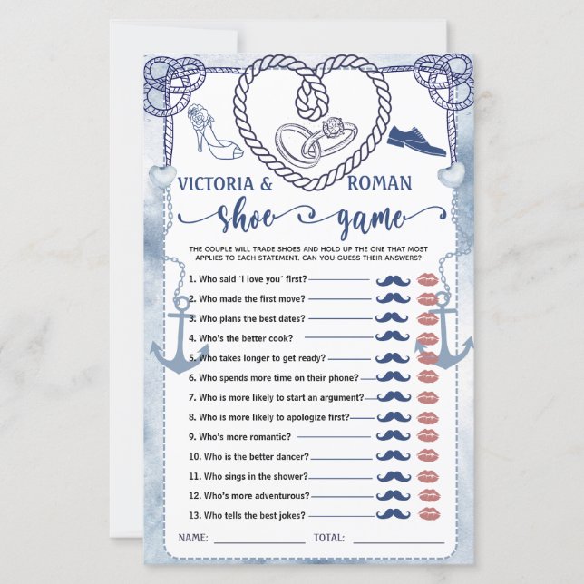 Nautical The Shoe Game Bridal Shower Wedding Card (Frente)