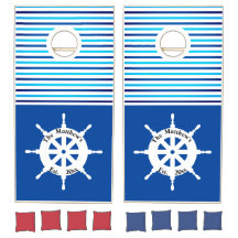 Náutico Navio Roda Azul Branco Nome Personalizado 