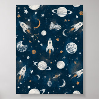 Nave Espacial | Foguete | Arte de Parede Poster | 