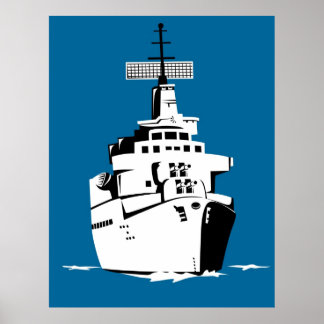 Navio de guerra marinho com armas grandes poster