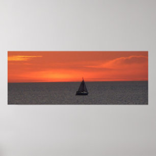 Navio De Navegação No Mar, Em Poster Sunset