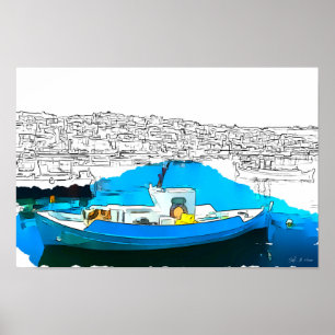 Navio de pesca em Koroni Harbor A1 - Poster