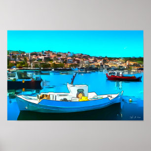 Navio de pesca em Koroni Harbor A2 - Poster