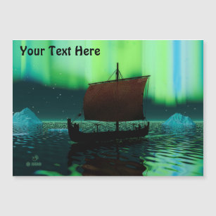 Navio de Viking sob a aurora boreal