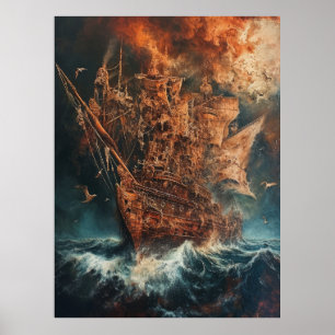 Navio majestoso na Poster de pintura do oceano