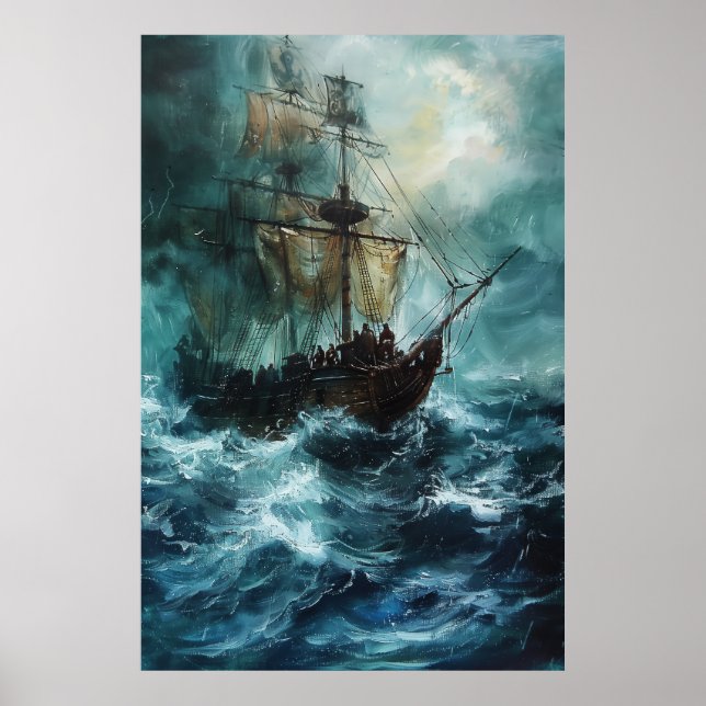 Navio pirata majestoso na Poster de arte do alto m (Frente)