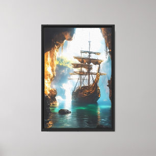 Navio pirata na Canvas moldada em caverna Wall Art