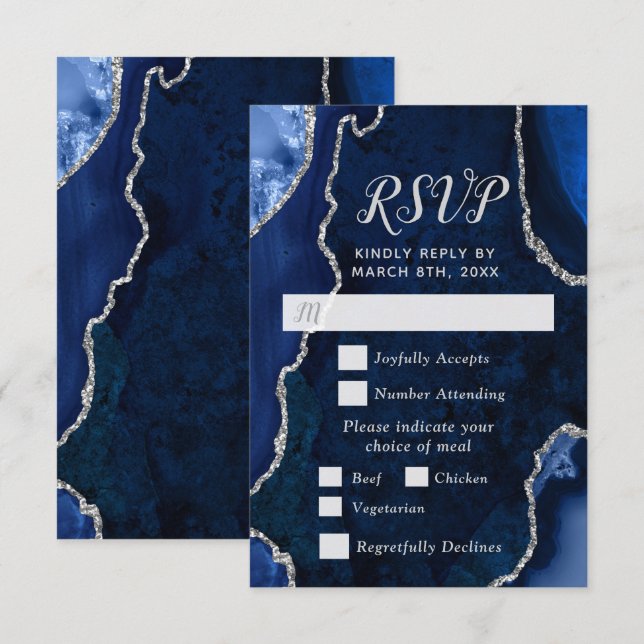Navy and Silver Agate Meal Choice RSVP (Frente/Verso)