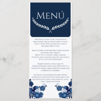 Navy Blue and Dusty Blue Floral Color Block Menu