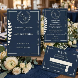 Navy Blue and Ivory Elegant Formal Wedding RSVP