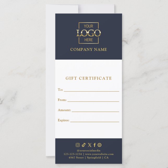 Navy Blue Elegant Modern Business Logo Gift Card (Frente)