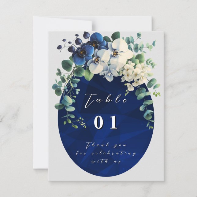 Navy Blue Floral Wedding Table Numbers (Frente)