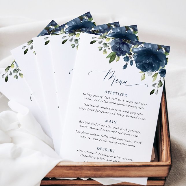 Navy Blue Flowers, Greenery, Bridal Shower Menu (Criador carregado)