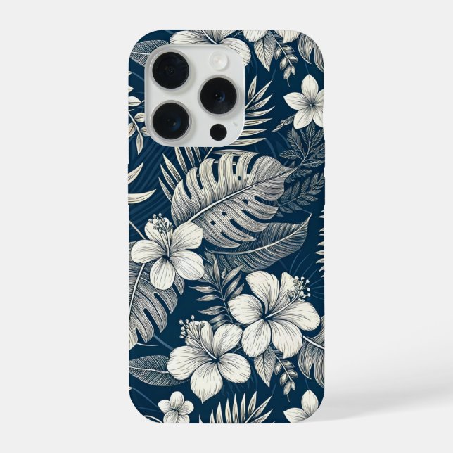 Navy Blue Hibiscus Monstera Tropical Botanical (Verso)